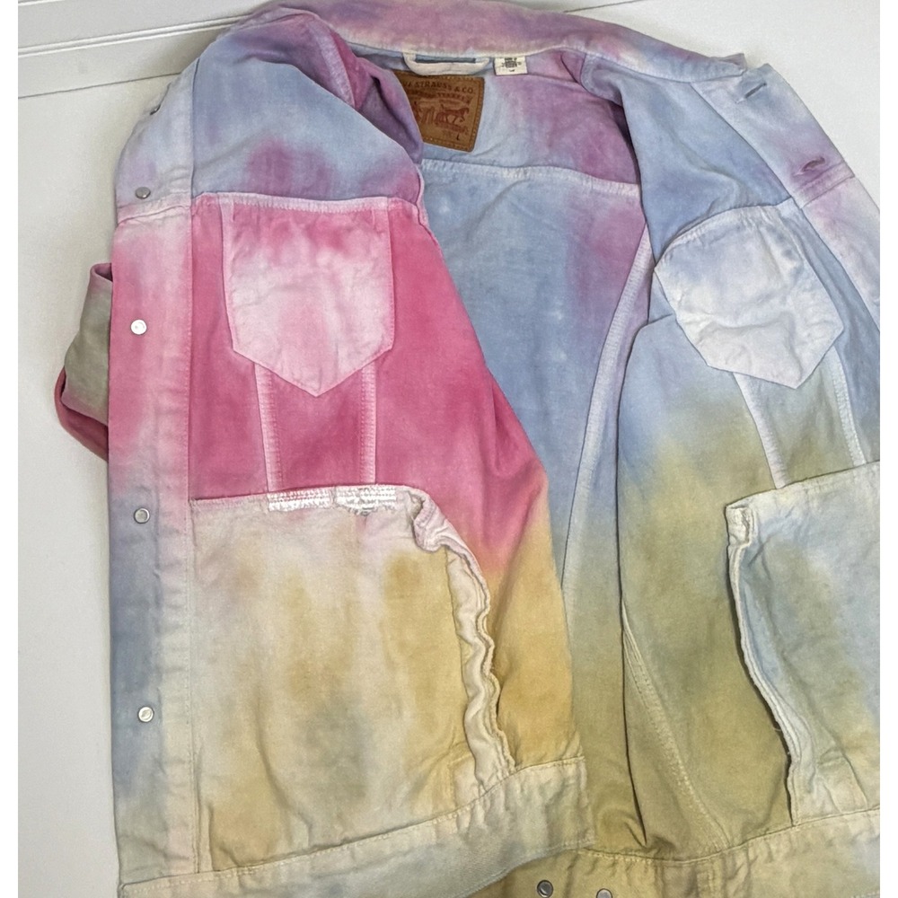 Levi's Men Tie Dye Trucker Jacket Pastel Denim Large L Dead Head Lover - Picture 10 of 11